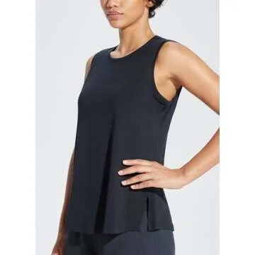 BALEAF Workout Tank Tops for Women Sleeveless Athletic Top Loose Fit Running Shirts High Neck Yoga Gym Clothes Black L