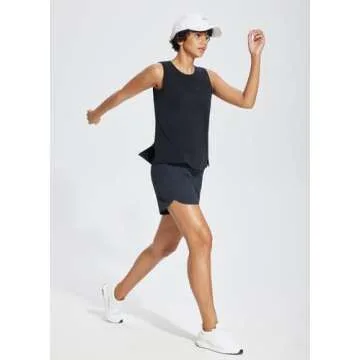 BALEAF Workout Tank Tops for Women Sleeveless Athletic Top Loose Fit Running Shirts High Neck Yoga Gym Clothes Black L