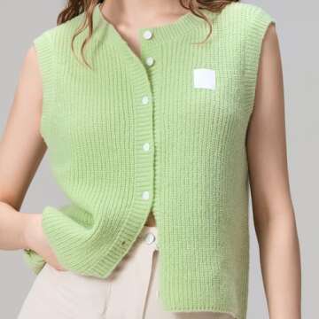 Women Chunky Button Sweater Vest Sleeveless Round Neck Ribbed Knit Tank Top Y2k Knitted Cardigan Ves...