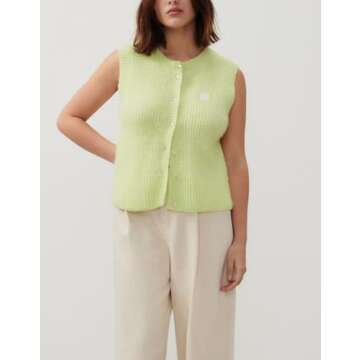 Women Chunky Button Sweater Vest Sleeveless Round Neck Ribbed Knit Tank Top Y2k Knitted Cardigan Vest Shirt(Basic Green,M)