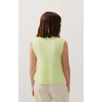 Women Chunky Button Sweater Vest Sleeveless Round Neck Ribbed Knit Tank Top Y2k Knitted Cardigan Vest Shirt(Basic Green,M)