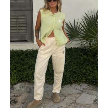 Women Chunky Button Sweater Vest Sleeveless Round Neck Ribbed Knit Tank Top Y2k Knitted Cardigan Vest Shirt(Basic Green,M)