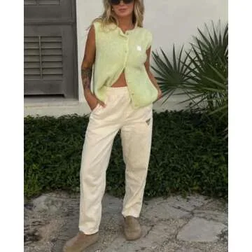 Women Chunky Button Sweater Vest Sleeveless Round Neck Ribbed Knit Tank Top Y2k Knitted Cardigan Vest Shirt(Basic Green,M)