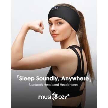 MUSICOZY Sleep Headphones Wireless, Bluetooth 5.2 Headband Sports Sleeping Headphones Eye Mask Earbuds Breathable Music Headband Perfect for Workout Running Travel Yoga