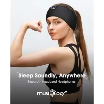 MUSICOZY Sleep Headphones Wireless, Bluetooth 5.2 Headband Sports Sleeping Headphones Eye Mask Earbuds Breathable Music Headband Perfect for Workout Running Travel Yoga