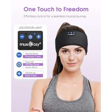 MUSICOZY Sleep Headphones Wireless, Bluetooth 5.2 Headband Sports Sleeping Headphones Eye Mask Earbuds Breathable Music Headband Perfect for Workout Running Travel Yoga