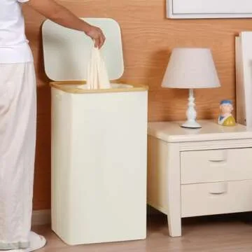 efluky Laundry Basket with Lid and Removable Bag, 100L Tall Laundry Hamper with Bamboo Handles, Aest...