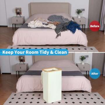 efluky Laundry Basket with Lid and Removable Bag, 100L Tall Laundry Hamper with Bamboo Handles, Aesthetic Dirty Clothes Bin for Laundry Room, Bathroom, Bedroom and Dorm, Beige