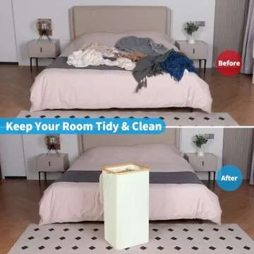 efluky Laundry Basket with Lid and Removable Bag, 100L Tall Laundry Hamper with Bamboo Handles, Aesthetic Dirty Clothes Bin for Laundry Room, Bathroom, Bedroom and Dorm, Beige