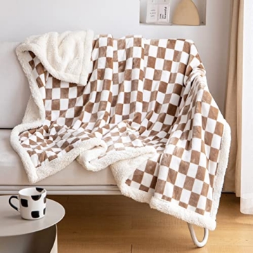LOMAO Sherpa Throw Blanket Fleece Blanket with Checkered Pattern Soft Thick Blanket for Couch, Bed, ...