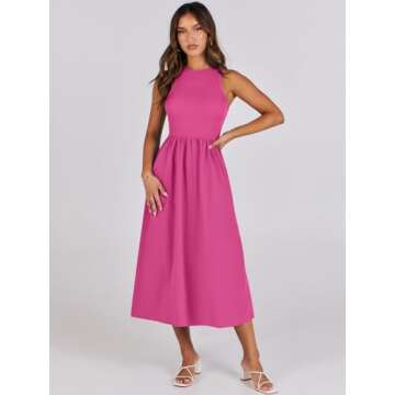 ANRABESS Women's Summer Casual Sleeveless Midi Sundress Patchwork Knit High Neck Tank Top Racerback ...