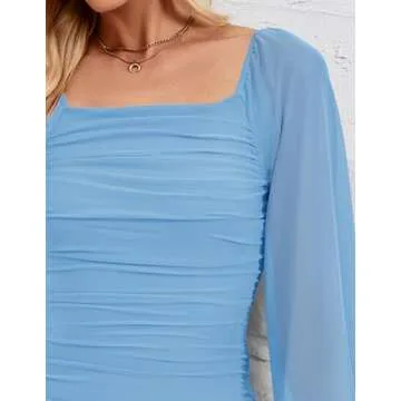 ZESICA Women's Sexy Bodycon Midi Dress With Puff Sleeves