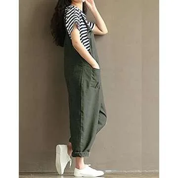 Aedvoouer Women's Overalls Jumpsuits Plus Size Wide Leg Loose Linen Baggy Bib Pants,M,B-green