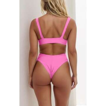 geluboao Light Pink Bikini Sets for Women High Waited V Cut Swimwear Full Coverage Swimsuit Cute Front Kont Padded High Cut Bathing Suit M