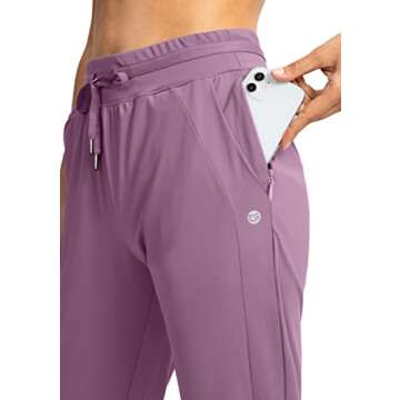 G Gradual Women's Joggers Pants with Zipper Pockets High Waisted Athletic Tapered Sweatpants for Women Workout Lounge (Mauve Pink, Small)