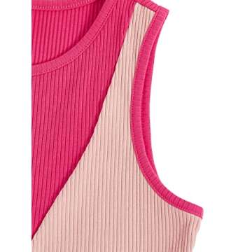 Verdusa Women's Color Block Round Neck Sleeveless Ribbed Crop Tank Top