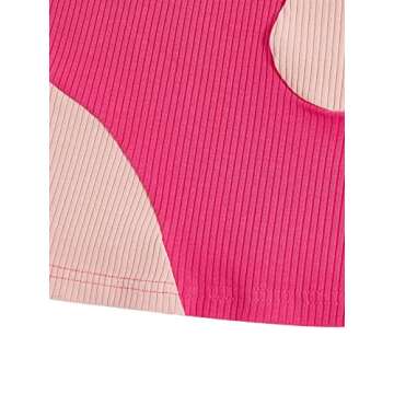 Verdusa Women's Color Block Round Neck Sleeveless Ribbed Crop Tank Top