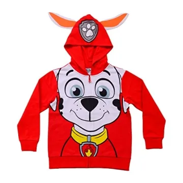 Paw Patrol Nickelodeon Marshall, Rubble or Chase Boys Zip Up Hoodie for Toddler and Little Kids Red