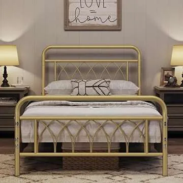 Yaheetech Twin Metal Bed Frame with Petal Accents