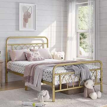 Yaheetech Twin Metal Bed Frame with Petal Accents