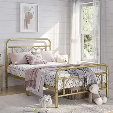 Yaheetech Twin Metal Bed Frame with Petal Accents