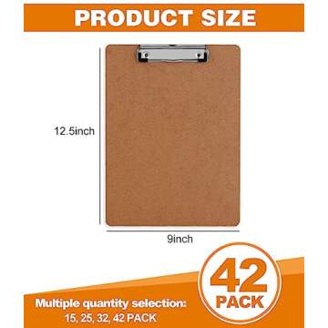 HERKKA 42 Pack Eco-Friendly Clipboards - Durable Hardboard, Low Profile Clip