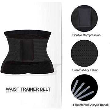 QEESMEI Waist Trainer Belt for Women - Waist Cincher Trimmer - Slimming Body Shaper Belt - Sport Girdle Belt, Large Black
