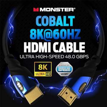 Monster 8K HDMI Cable Ultra High-Speed Cobalt 2.1 Cable - 48Gbps with eARC, 8K at 60Hz for Superior ...