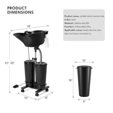 Artist hand Adjustable Portable Shampoo Bowl with Electric Pump, Hair Washing Station,Includes 2 Buc...