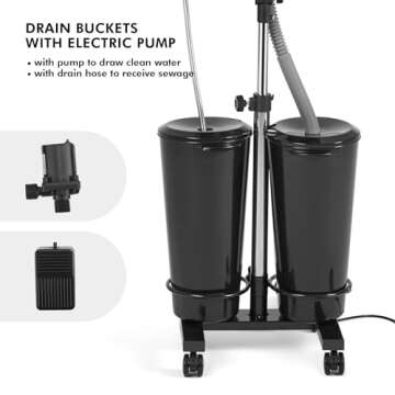 Artist hand Adjustable Portable Shampoo Bowl with Electric Pump, Hair Washing Station,Includes 2 Buckets, Drain Hoses,High-Pressure Sprayer, Foot Pedal Switch