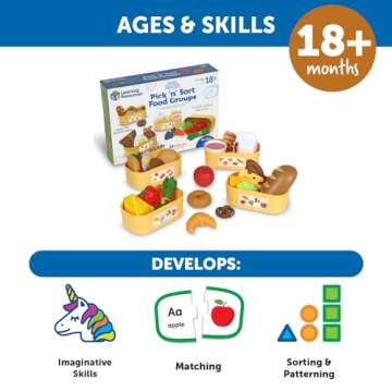Learning Resources New Sprouts Pick ‘n’ Sort Food Groups, 26 Pieces, Ages 18 Months+, Grocery Store Pretend Play, Play Kitchen Accessories, Play Food for Toddlers