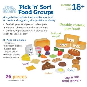 Learning Resources New Sprouts Pick ‘n’ Sort Food Groups, 26 Pieces, Ages 18 Months+, Grocery Store Pretend Play, Play Kitchen Accessories, Play Food for Toddlers