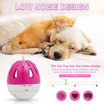 PKNOVEL Automatic Cat Toys Interactive Cat Feather Toys, Pet Exercise Toys, Funny Swing Ball, Cat Exercise, Battery Operated, Cute Swing Ball with Feather, Cat Toy with Bird Sound (Pink)