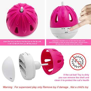 PKNOVEL Automatic Cat Toys Interactive Cat Feather Toys, Pet Exercise Toys, Funny Swing Ball, Cat Exercise, Battery Operated, Cute Swing Ball with Feather, Cat Toy with Bird Sound (Pink)