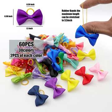 YAKA 60PCS (30 Paris) Cute Puppy Dog Small Bowknot Hair Bows with Rubber Bands Handmade Hair Accesso...