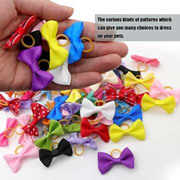 YAKA 60PCS (30 Paris) Cute Puppy Dog Small Bowknot Hair Bows with Rubber Bands Handmade Hair Accessories Bow Pet Grooming Products(Mix Colors)