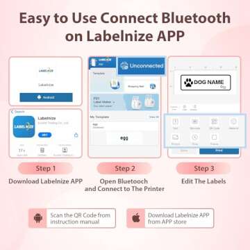 TYPONOS P21 Label Maker Machine with Tape, Label Printer Thermal Mini Label Makers with Built-in Cutter and Multiple Templates, Portable Printers for School, Office and Home Use (Pink)
