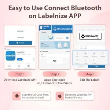 TYPONOS P21 Label Maker Machine with Tape, Label Printer Thermal Mini Label Makers with Built-in Cutter and Multiple Templates, Portable Printers for School, Office and Home Use (Pink)