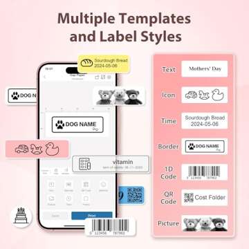 TYPONOS P21 Label Maker Machine with Tape, Label Printer Thermal Mini Label Makers with Built-in Cutter and Multiple Templates, Portable Printers for School, Office and Home Use (Pink)