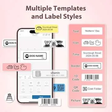 TYPONOS P21 Label Maker Machine with Tape, Label Printer Thermal Mini Label Makers with Built-in Cutter and Multiple Templates, Portable Printers for School, Office and Home Use (Pink)