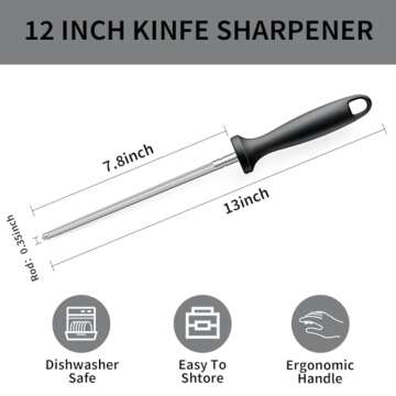 Knife Sharpener Rod, Kitchen Knives Sharpener Carbon Steel Professional Knife Sharpening Steel, Honing Rod with Hanging Holes (13 inches)