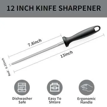 Knife Sharpener Rod, Kitchen Knives Sharpener Carbon Steel Professional Knife Sharpening Steel, Honing Rod with Hanging Holes (13 inches)