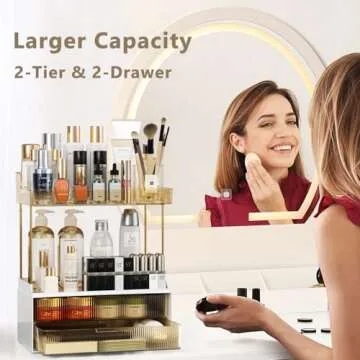 Hoffeins 4 Tiers Bathroom Organizers and Storage Countertop with 2 Drawers, Multi-Purpose Vanity Organizer, Skin Care Organizer for Dresser- Amber