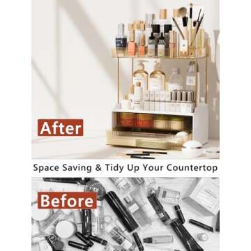 Hoffeins 4 Tiers Bathroom Organizers and Storage Countertop with 2 Drawers, Multi-Purpose Vanity Organizer, Skin Care Organizer for Dresser- Amber