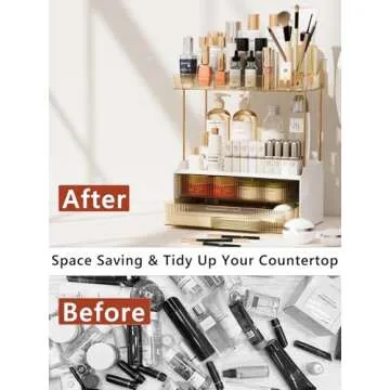 Hoffeins 4 Tiers Bathroom Organizers and Storage Countertop with 2 Drawers, Multi-Purpose Vanity Organizer, Skin Care Organizer for Dresser- Amber