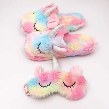 ZTL Unicorn Sleeping Mask and Unicorn Slippers Set Christmas Birthday Gift for Women Girls Kids