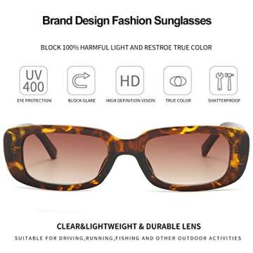 Dollger Rectangle Sunglasses for Women Men Trendy Retro Fashion Sunglasses UV 400 Protection Square leopard Frame