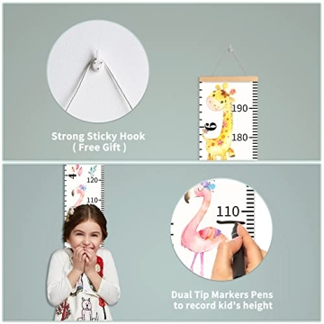 ASENART Growth Chart for Kids Roll-up Height Chart for Boys Girls Fabric Canvas Animal Height Measurement Ruler for Nursery Room Removable Wall Decor 79"x7.9"