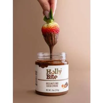 HollyBite, Hazelnut & Cocoa Spread, Vegan, No Sugar or Oil Added, High Fiber, Keto Friendly | High Protein Gluten Free, Healthy Fat, Real Ingredients | 110Z | Made in USA