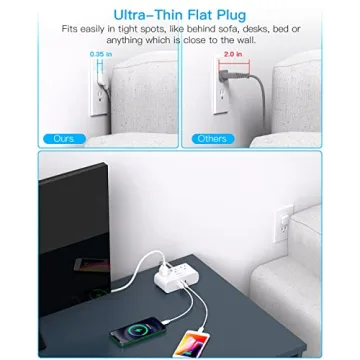 Ultra Thin Flat Plug Power Strip with USB Ports